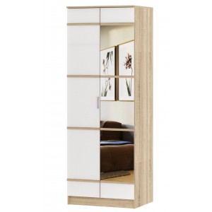 Шкаф "Сакура" 80 см с зеркалом Дуб Сонома/Белый Глянец