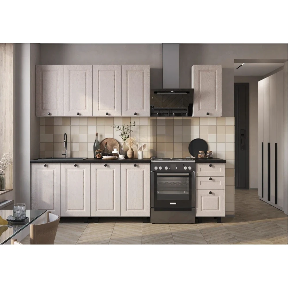 Кухня "Санторини" 2м Белый/Сильвер F13