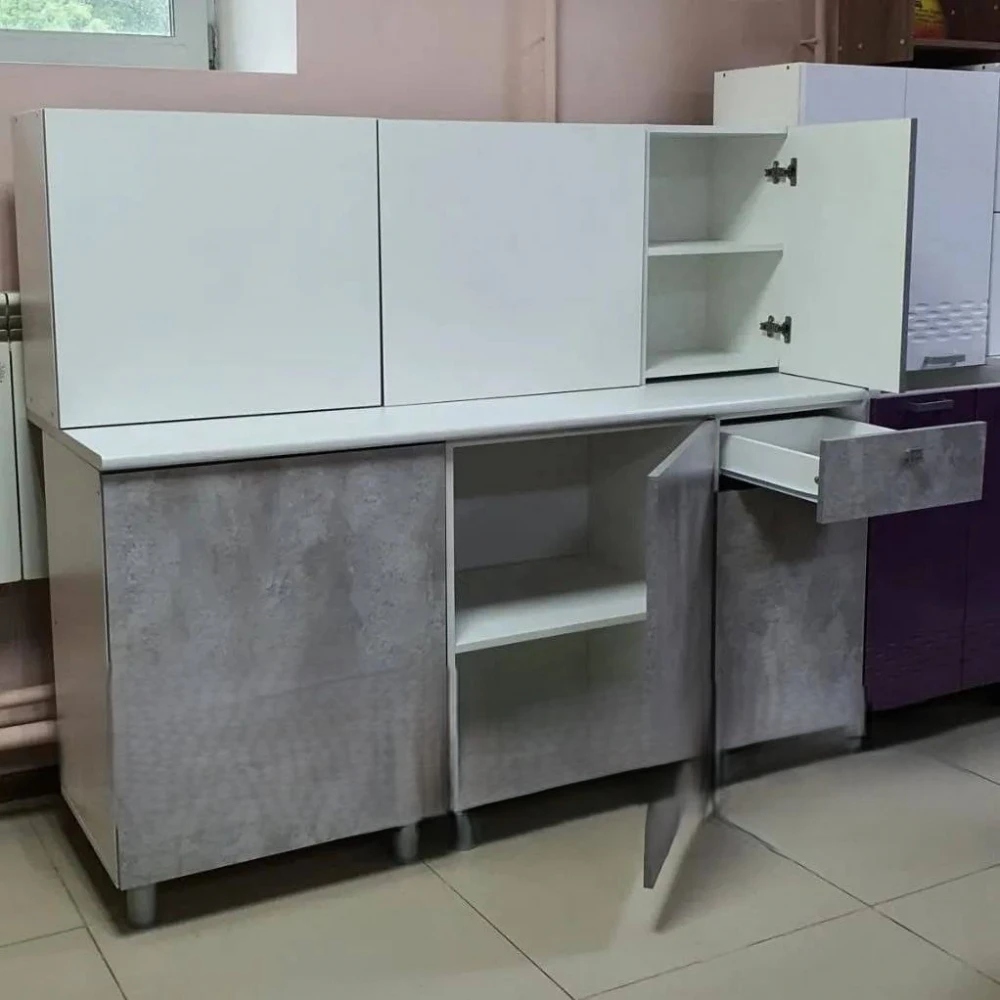 Кухня "КГ 1" 160 cм Белый/Цемент светлый