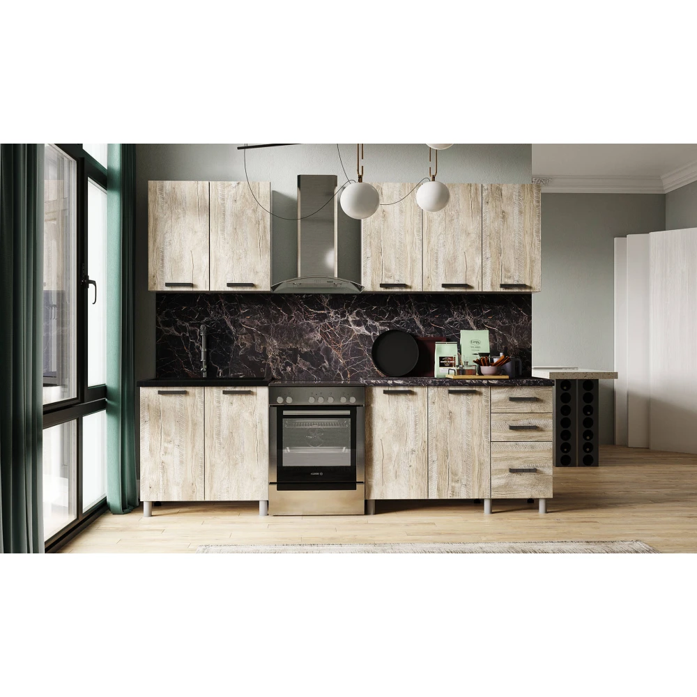 Кухня "Нагано" Дуб юкон 2м