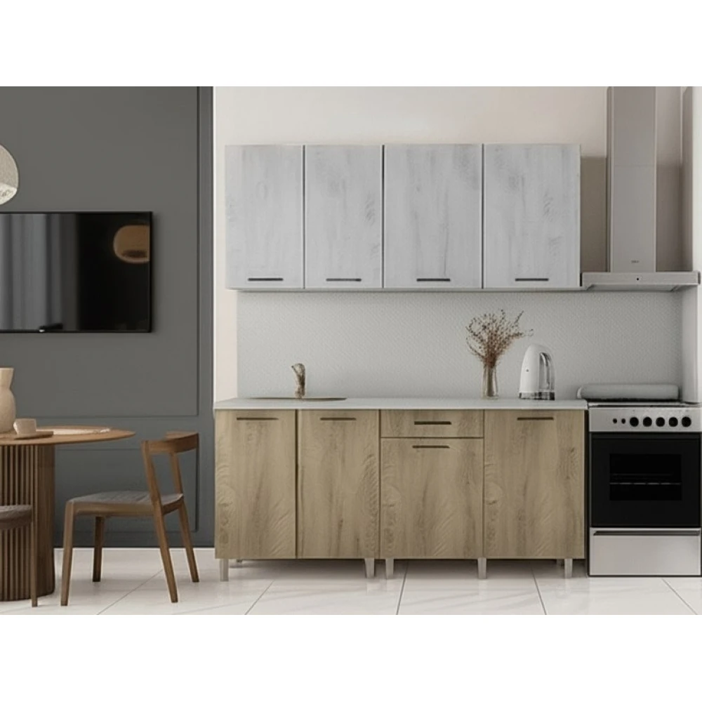 Кухня "Палермо" МДФ Дуб остин серый/Дуб остин бежевый 1,8м