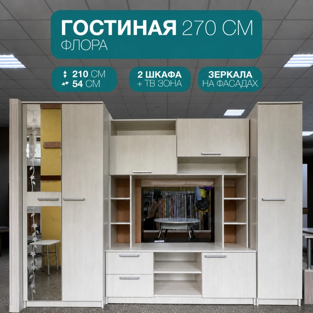 Стенка гостиная "Флора" Ясень белый