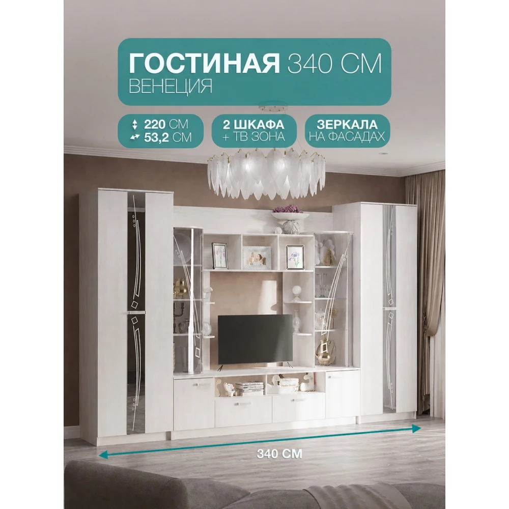 Стенка гостиная "Венеция" Ясень белый БН