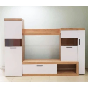 Стенка гостиная "Бастон" Дуб Вотан/Белый Глянец