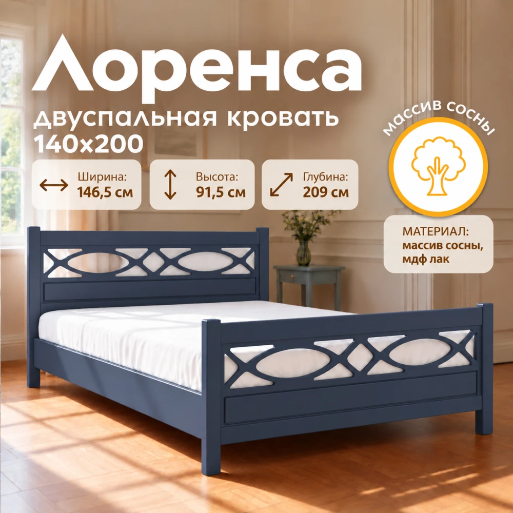Кровать "Лоренса" 1,4м Темный лазурный КВ