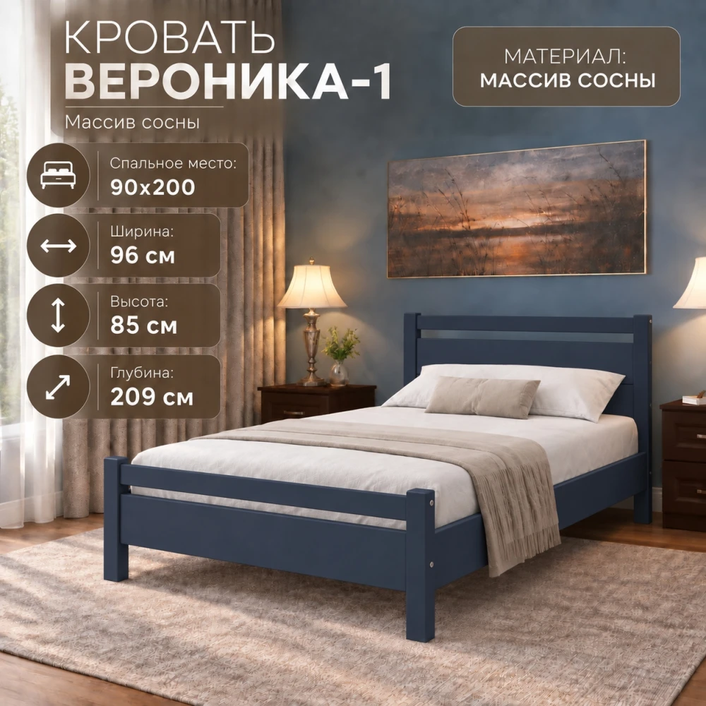 Кровать "Вероника-1" КВ 0,9м Тёмный лазурный