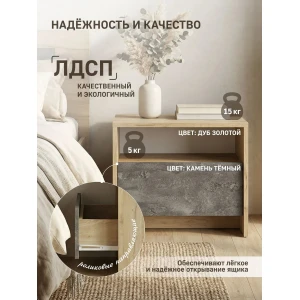 Прикроватная тумба "МСП 1" Дуб золотой/Камень тёмный