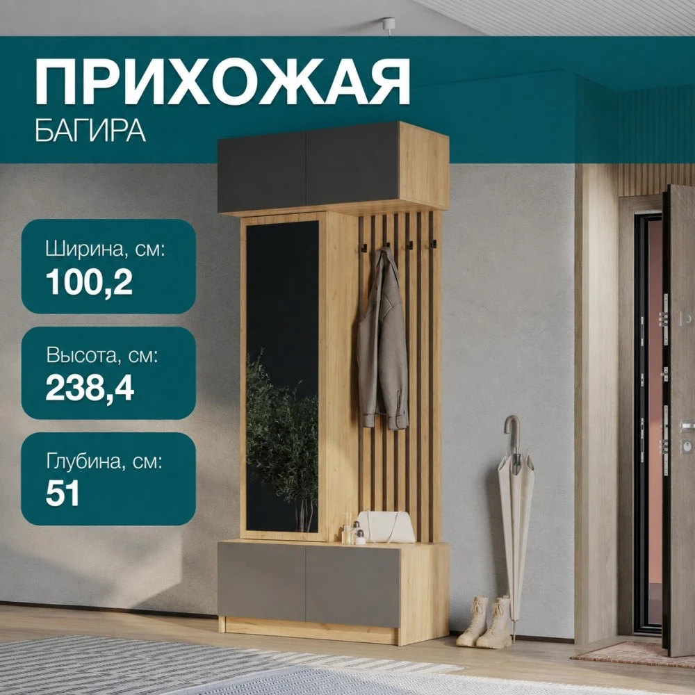 Прихожая "Багира" ПР-03 Крафт/Графит