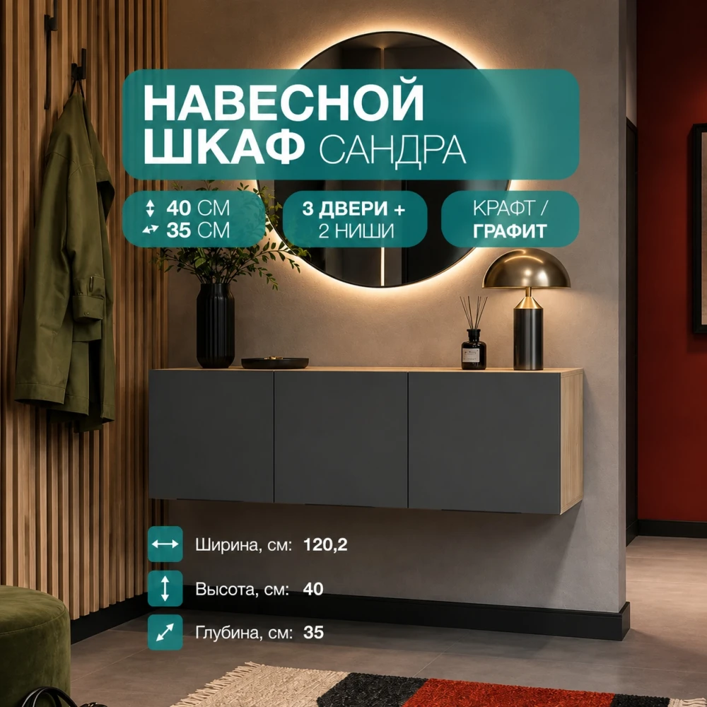 Шкаф навесной "Сандра" ШКН-03 Крафт/Графит БН