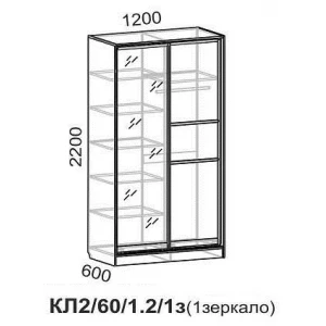 Шкаф-купе "Люкс КЛ2/60/1.2/1з" Ясень анкор
