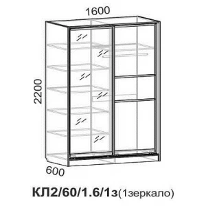 Шкаф-купе "Люкс КЛ2/60/1.6/1з" Ясень анкор