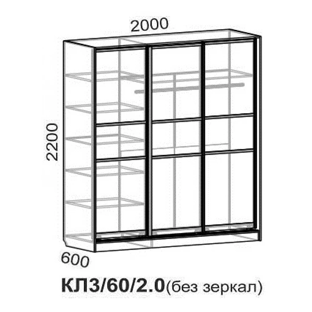 Шкаф купе "Люкс КЛ3/60/2.0/0з"+стеллаж