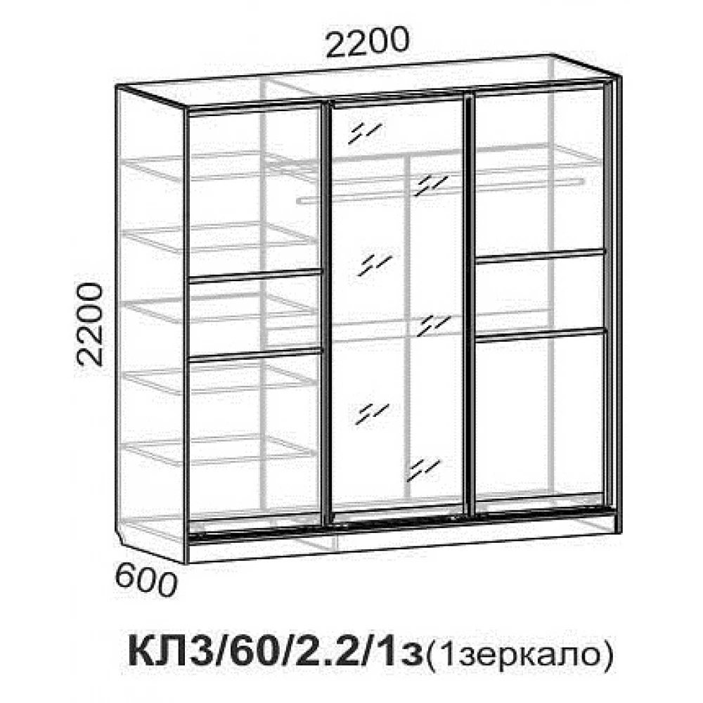 Шкаф-купе "Люкс КЛ3/60/2.2/1з" Ясень анкор