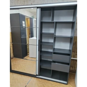 Шкаф-купе "Гранд" 2,0м Графит с зеркалом и стеклом лакобель белый