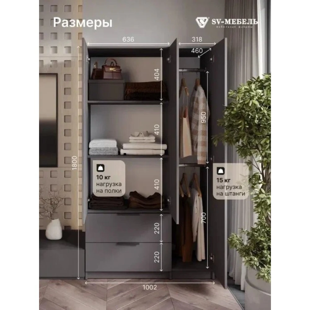 Шкаф распашной "ШК 31" Графит