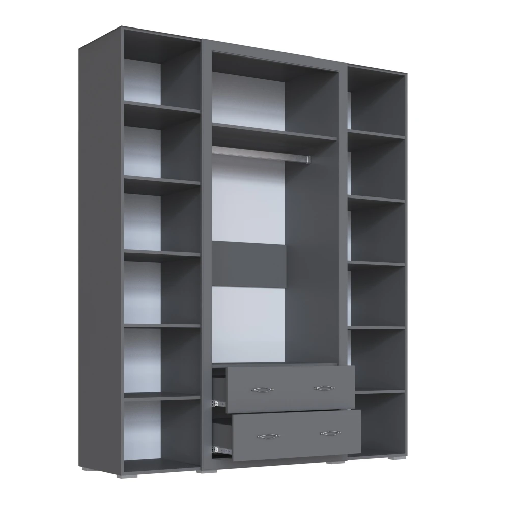 Шкаф 1,8м "Леньяна" с зеркалом Графит серый